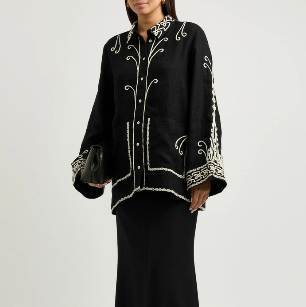 Skall Studio House Embroidered Linen Shirt Black